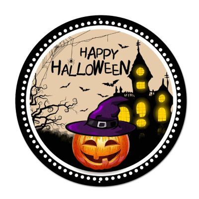 Bomehhjuli Welcome Sign for Wall Happy Halloween Pumpkin Castle Round Tin Sign Bat Metal Wall Scary Witch Windproof 9.2in Modern Wall Decor Art for Home Bar Coffee Man Cave Garage