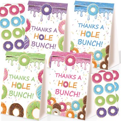 24Pcs Donut Goody Bags - Thanks A Hole Bunch Theme Party Favors and Decorations - Grow Up Party Supplies for Girls Kids