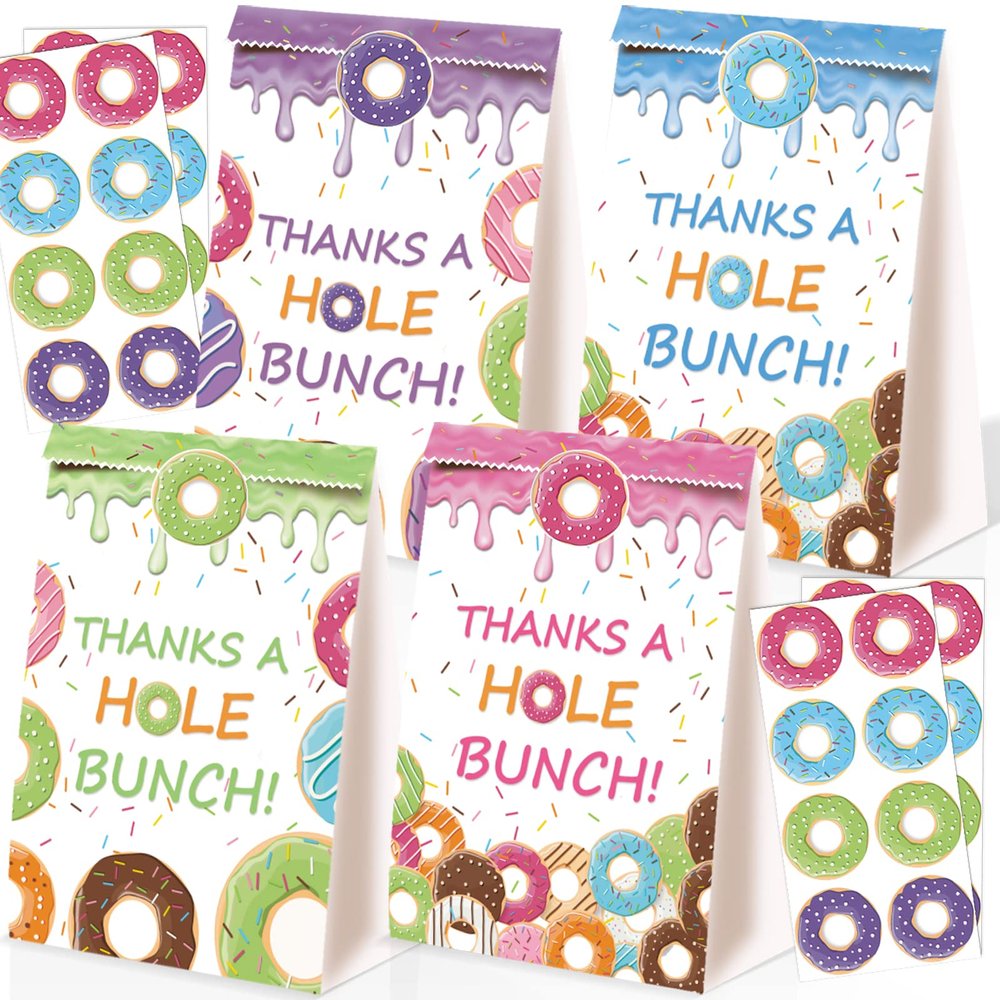 24Pcs Donut Goody Bags - Thanks A Hole Bunch Theme Party Favors and Decorations - Grow Up Party Supplies for Girls Kids