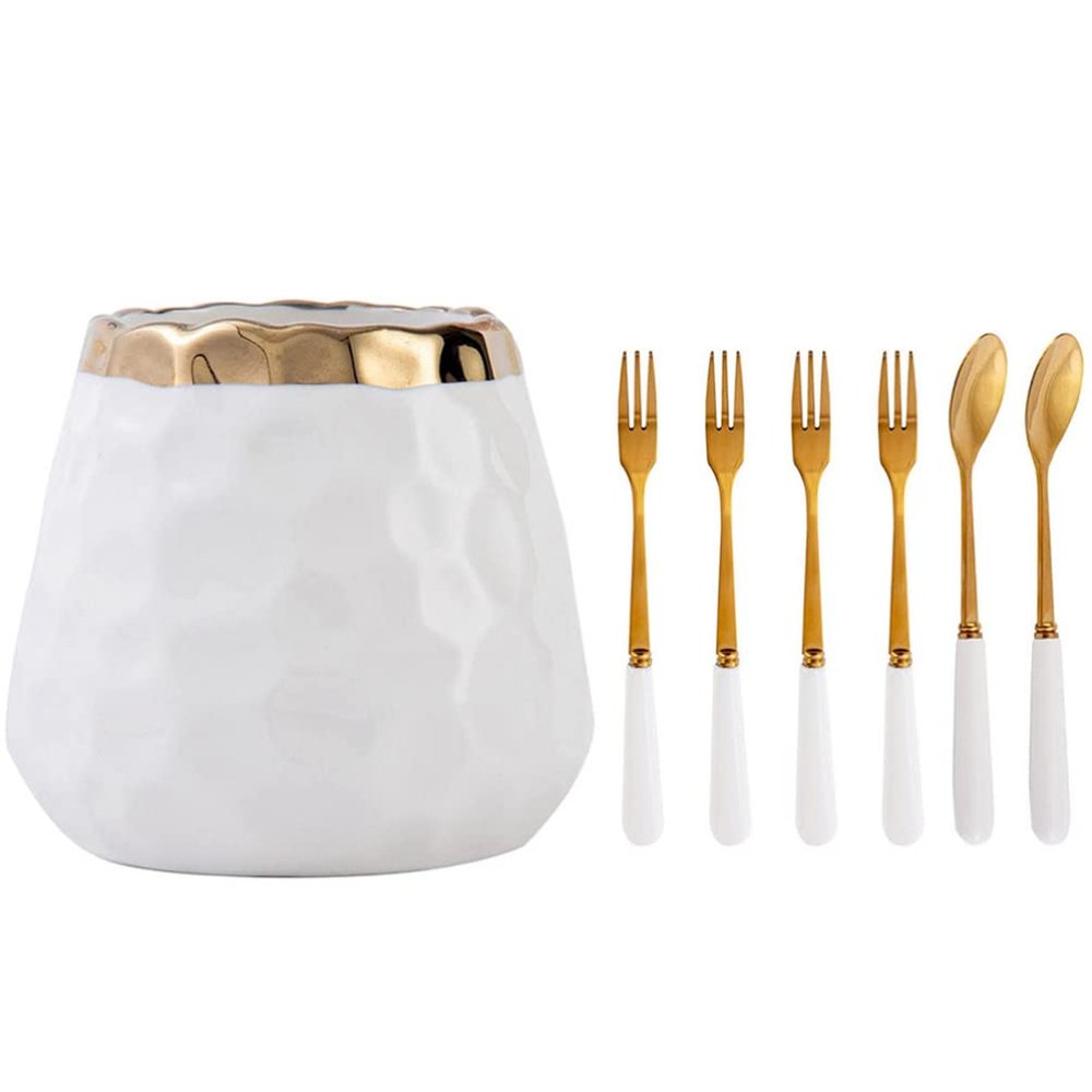 UPKOCH 1set Wear-resistant Appetizer Forks and Cake Spoons Storage Jar Stainless Steel Multi-function Kitchen Cutlery for Parties and Home Use