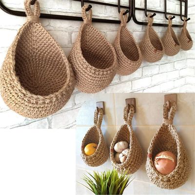 3pack Wall Hanging Vegetable and Fruit Basket Woven Fruit Basket For Kitchen Table Wall Hanging Storage Basket Kitchen Organizer (D+E+F)