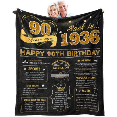 90th Birthday Gifts for Women Men, Birthday Gifts for 90 Year Old Woman Man, 90 Year Old Birthday Gifts for Women Men, 90th Birthday Gift Ideas Throw Blanket 60 x 50 Inch, Women 1936 Birthday Gifts