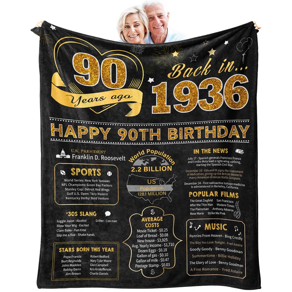 90th Birthday Gifts for Women Men, Birthday Gifts for 90 Year Old Woman Man, 90 Year Old Birthday Gifts for Women Men, 90th Birthday Gift Ideas Throw Blanket 60 x 50 Inch, Women 1936 Birthday Gifts