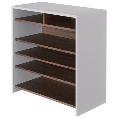 BOWERY HILL Modern Wood 5-Tier Shoe Rack in White and Brown Finish