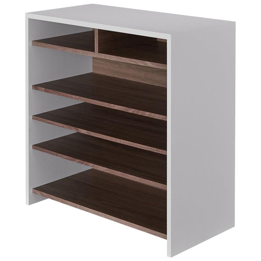 BOWERY HILL Modern Wood 5-Tier Shoe Rack in White and Brown Finish