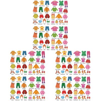 Toddmomy Kids Clothing Bin Labels Removable Dresser Clothing Decals Wardrobe Stickers with Clothes Pictures and Text for Organization Pre-Printed Labels for Drawers 18.50 X 9.05 in 3 Sets