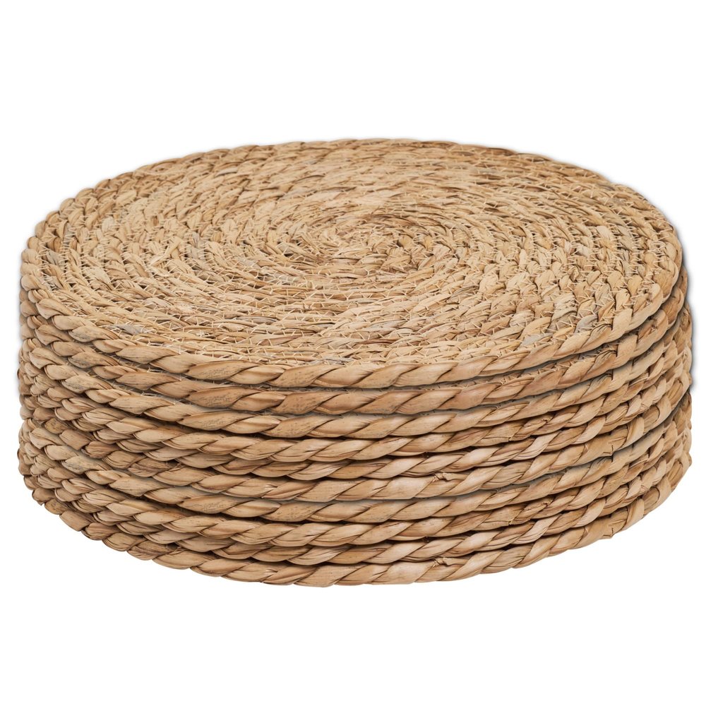 Defined Deco Woven Placemats Set of 10,12" Round Rattan Placemats,Natural Hand-Woven Water Hyacinth Placemats,Farmhouse Weave Place Mats,Rustic Braided Wicker Table Mats for Dining Table,Home,Wedding.
