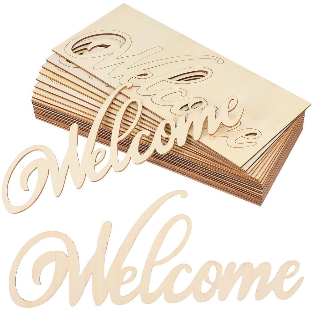iplusmile 20Pcs Wooden Welcome Sign Wall Decor, Wood Cutout Hanging Art Sign Rustic for Front Door Gallery Home Apartment Kitchen Party Garden Farmhouse Porch, 11.2x4.5 Inch