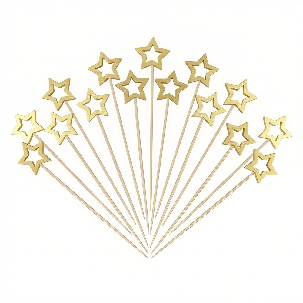 5.5" Gold Star Cocktail Picks for New Year, Wedding & Charcuterie Board