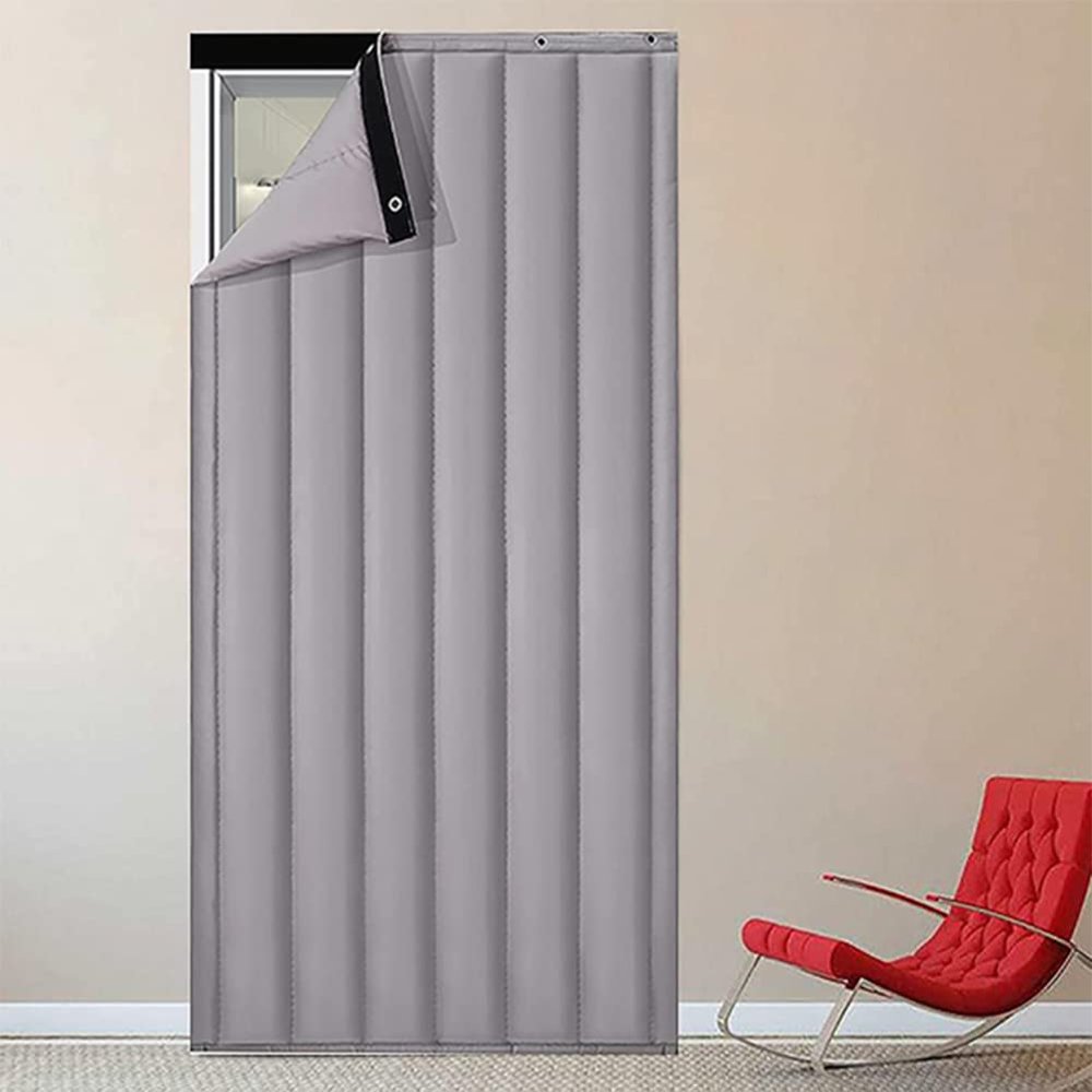 ICOKG Autumn and Winter Cotton Door Curtain, Warm and Windproof, Air-Conditioning and Sound Insulation, Can Be Hooked, Can Be Free of Punching,Silver Grey,100 * 220cm