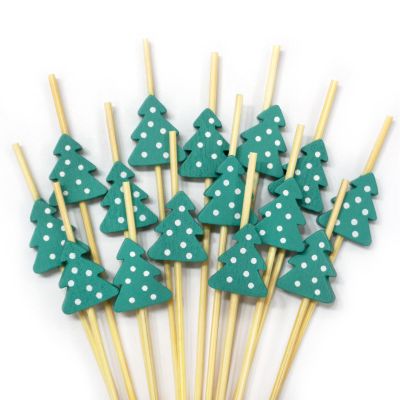 100 Pcs Winter Christmas Tree Bamboo Skewers for Holiday Party Supplies