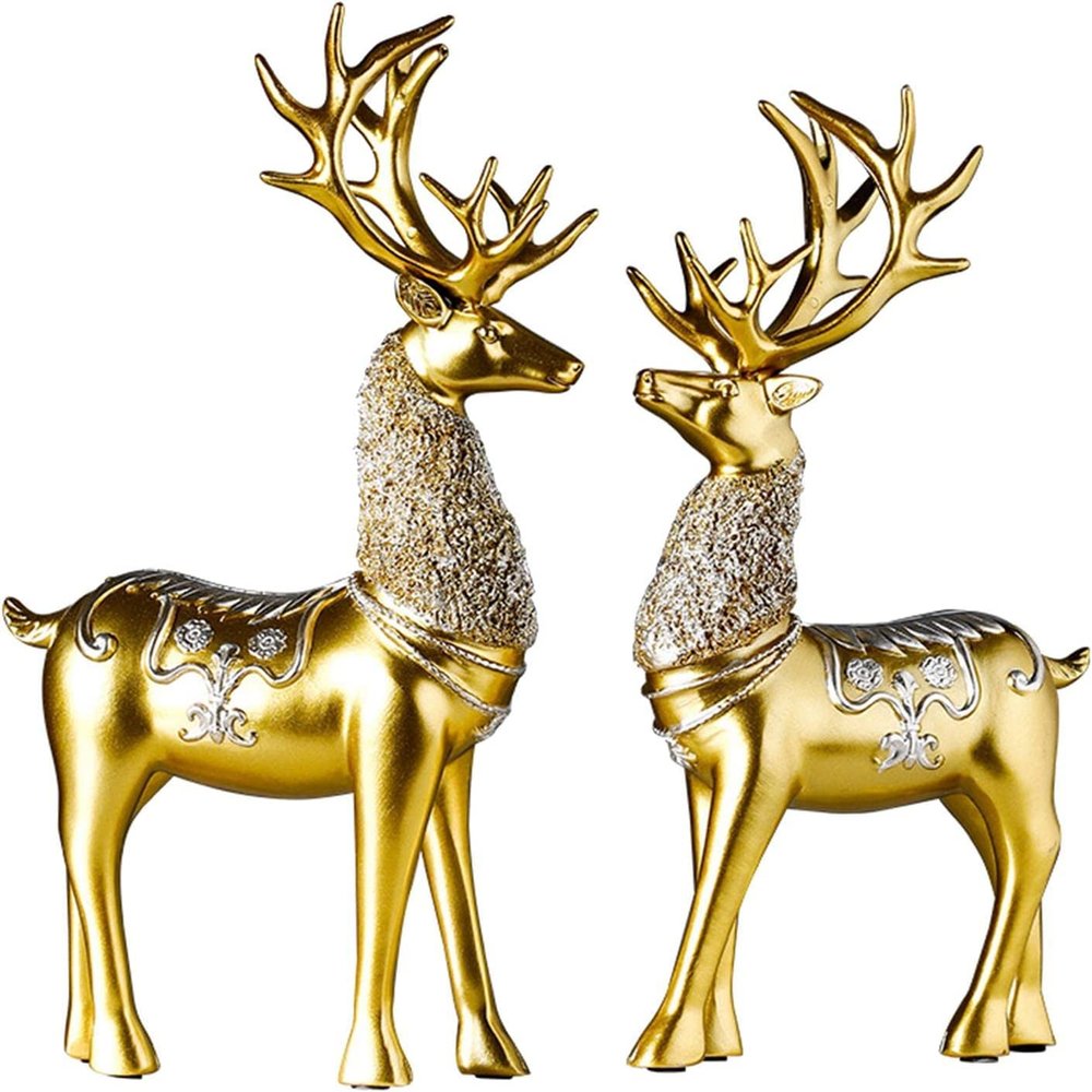 1 Pair Deer Figurines Couple Deer Statue Modern Deer Sculpture Elk Figurines Animal Ornament Deer Figurine for Christmas Table Living Room Decorations