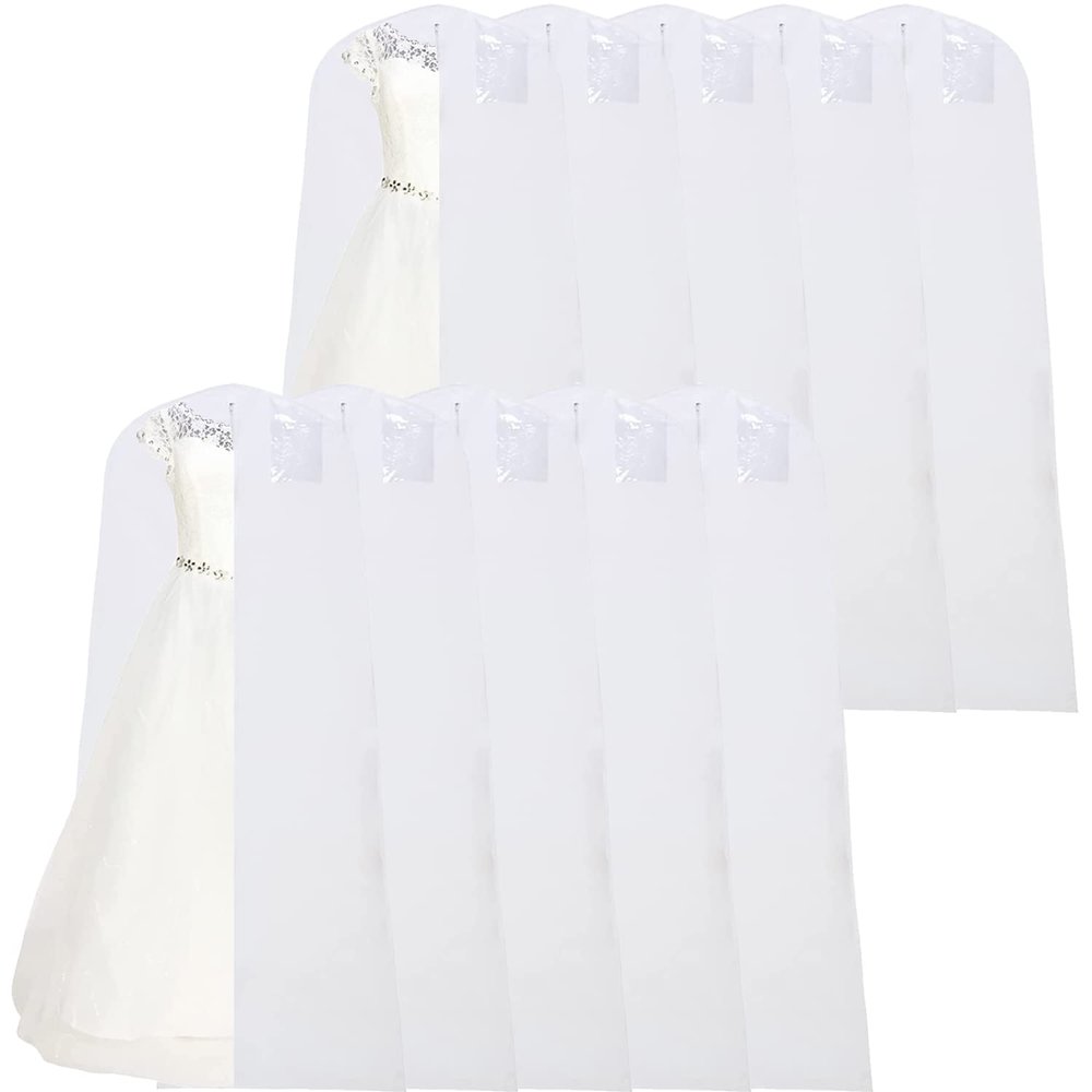 69" Garment Bag with 36" Bottom, Bell Shaped with Accessories Pocket for Wedding Long Dress Gown Fur Coat Closet Storage Uniform Costume Suits Cover (White) (10 Pack)