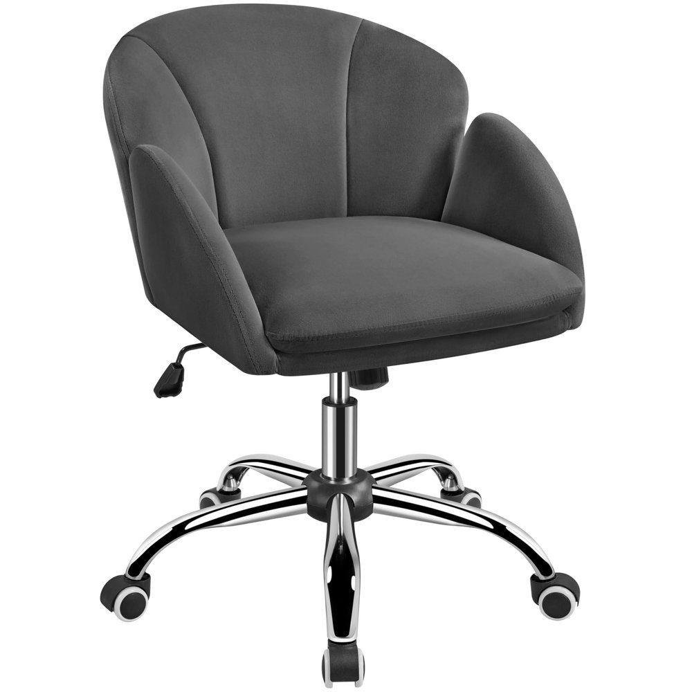 Yaheetech Cute Velvet Desk Chair Makeup Vanity Chair with Wheels for Bedroom Modern Swivel Rolling Chair for Home Office Dark Gray