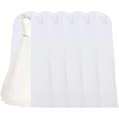 69" Garment Bag with 36" Bottom, Bell Shaped with Accessories Pocket for Wedding Long Dress Gown Fur Coat Closet Storage Uniform Costume Suits Cover (White) (5 Pack)