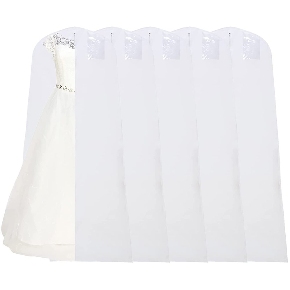 69" Garment Bag with 36" Bottom, Bell Shaped with Accessories Pocket for Wedding Long Dress Gown Fur Coat Closet Storage Uniform Costume Suits Cover (White) (5 Pack)