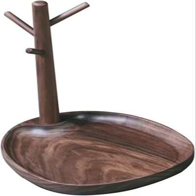 YQBUER Flashing Wood Branch Storage Rack Home Desk Organizer Sundries Storage Oval Plate Porch Key Jewelry Hanging Storage Rack (Color : Walnut, Size : 17.5 * 19.5 * 19 CM)