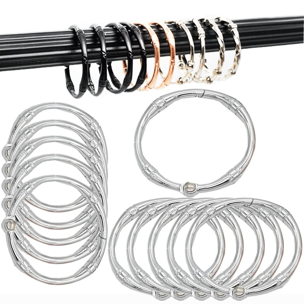 20 Pack Chrome Shower Curtain Rings Round Metal Rings Rustproof Shower Hooks-O-Shaped Rings Hook Glide Easily On Bathroom Shower Rod (Silver-Cylindrical line)