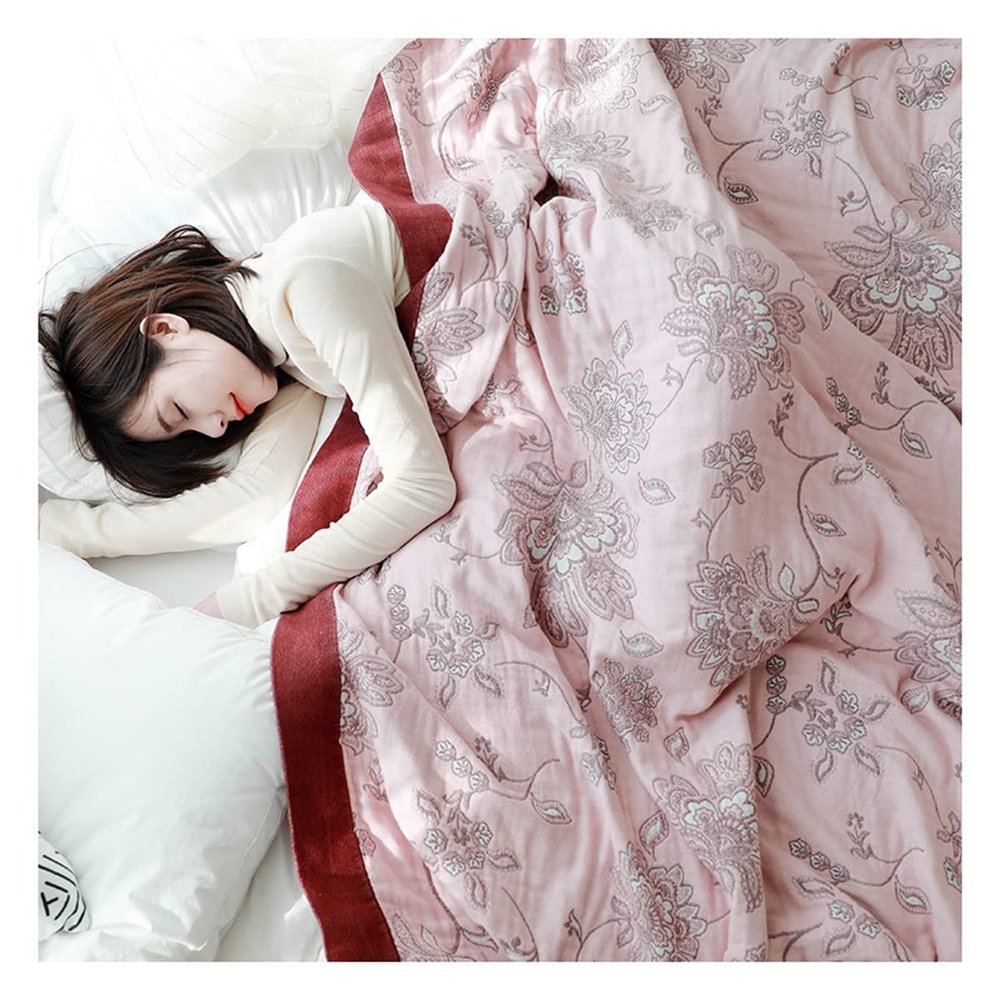 Blanket Queen Size Chunky Knit Blanket Throw Cotton Living Room Flower Toweling Coverlet Blanket Travel Pillows (Color : Pink, Size : 200X230cm)