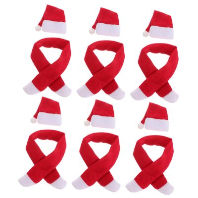SEWACC 6 Set Mini Santa Hats and Scarf Wine Bottle Cover Christmas Hats Christmas Decorations for Dinner Table Decor Home Hotel