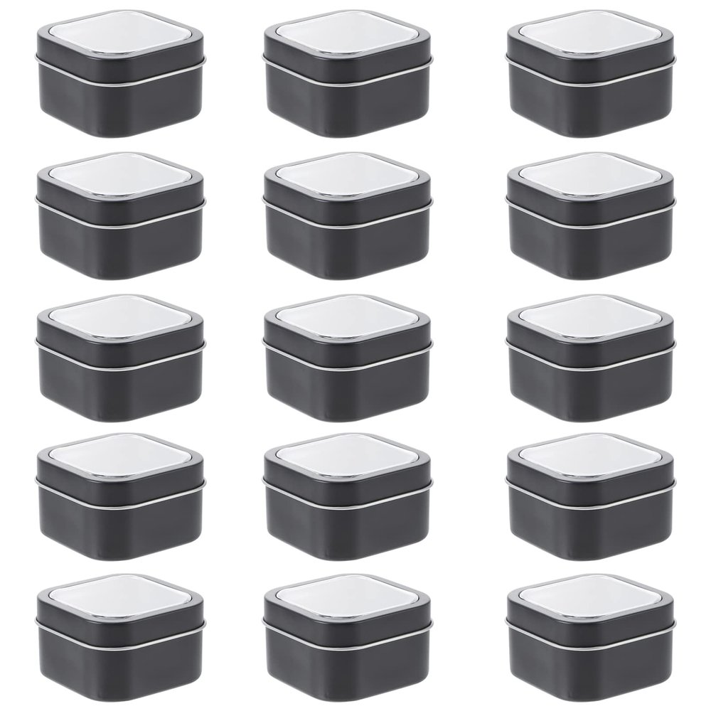 minkissy 15pcs Square Metal Tins Window Lids for Candle Making Storage Containers for Crafts and Sturdy Tinplate Design Medium Easy to Clean