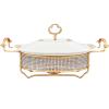 JYHCD Ceramics Chafing Dishes 1 Quart Oval Chafers and Buffet Warmers Sets, Food Pan, Rhinestone Fuel Holder and Ceramics Lid for Buffet, Weddings, Parties, Christmas,White view 1