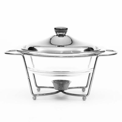 JYHCD Chafing Dish Buffet Set, 2 Quart Glass Finish Chafing Dish, Round Chafers with Fuel Holder and Lid for Buffet/Weddings/Parties/Banquets/Catering Events,Silver