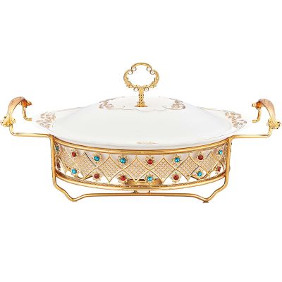JYHCD Ceramics Chafing Dishes 1 Quart Oval Chafers and Buffet Warmers Sets, Food Pan, Rhinestone Fuel Holder and Ceramics Lid for Buffet, Weddings, Parties, Christmas,Multi Colored