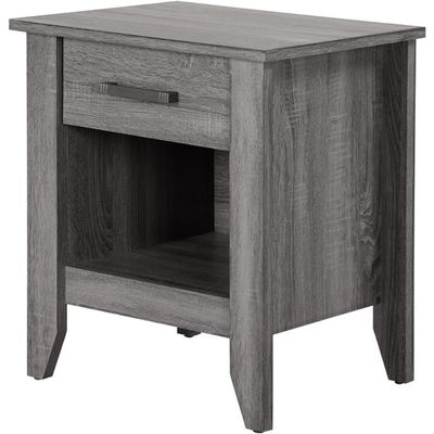 MAKLAINE Contemporary Engineered Wood Nightstand, Gray Finish, 24" H x 21" W x 18" D, 1 Drawer, Open Shelf, Modern Design Handle, Bedroom or Living Room Storage Furniture