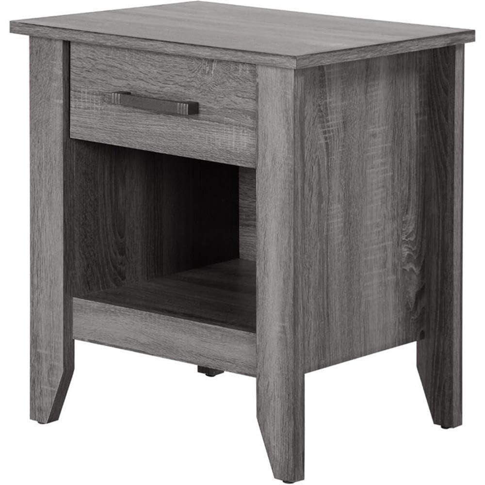 MAKLAINE Contemporary Engineered Wood Nightstand, Gray Finish, 24" H x 21" W x 18" D, 1 Drawer, Open Shelf, Modern Design Handle, Bedroom or Living Room Storage Furniture