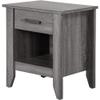 MAKLAINE Contemporary Engineered Wood Nightstand, Gray Finish, 24" H x 21" W x 18" D, 1 Drawer, Open Shelf, Modern Design Handle, Bedroom or Living Room Storage Furniture view 1