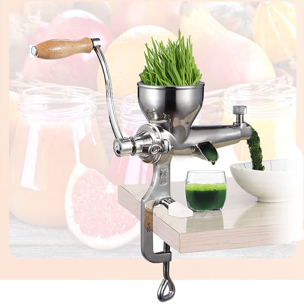 2.2Manual Wheatgrass Juicer, Hand Wheatgrass Grinder With Suction Cup Base, Stainless Steel Food Grade Juice Extractor, Auger Slow Squeezer Home For Ginger Celery Apple Grape, Etc