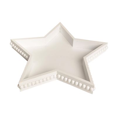 Transpac Transpac Wood 15.25 in. White Christmas Beaded Edge Star Shaped Tray White