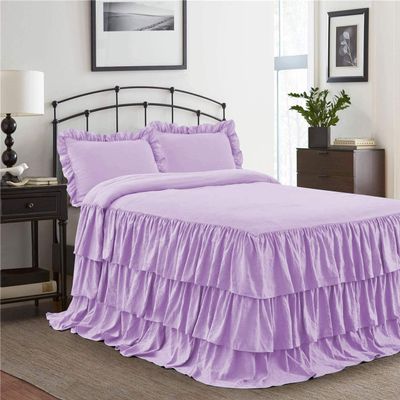 25" Drop Multi Ruffle Designer 1 Bed Skirt/Bed Cover with 2 Pillowsham 100% Egyptian Cotton 300 TC Twin Size.