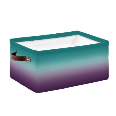 Farmhouse Teal Purple Ombre Storage Basket for Shelves, Hazy Turquoise Rustic Gradient Storage Cube Fabric Storage Bins, Closet Organizers with Handles for Book, Toys, Cloth, 15x11x9.5 Inch