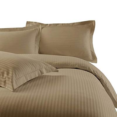 All Star Linen Ultra Soft & Luxury Cotton 800 Thread Count Oversized King Plus Stripe Duvet Cover Set 5 Piece Taupe Stripe Comforter Cover Oversized King Plus-128"x120"