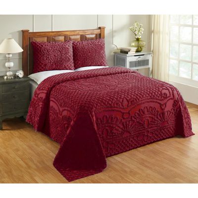 Better Trends Chenille Bedspreads Twin Size, Deep Red 100% Cotton Chenille Medallion Design Tufted Bedding Coverlet Soft Lightweight, 96"x110" with 1 PC Sham 2 Pieces Set Trevor Collection