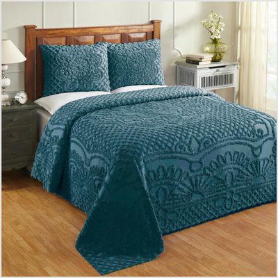 Better Trends Chenille Bedspreads King Size, Deep Teal 100% Cotton Chenille Medallion Design Tufted Bedding Coverlet Soft Lightweight, 120"x110" with 2 Sham 3 Pieces Set Trevor Collection