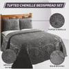 Better Trends Chenille Bedspreads Full/Double Size, Charcoal Gray 100% Cotton Chenille Medallion Design Tufted Bedding Coverlet Soft Lightweight, 96"x110" with 2 Sham, 3 Pieces Set Trevor Collection view 3