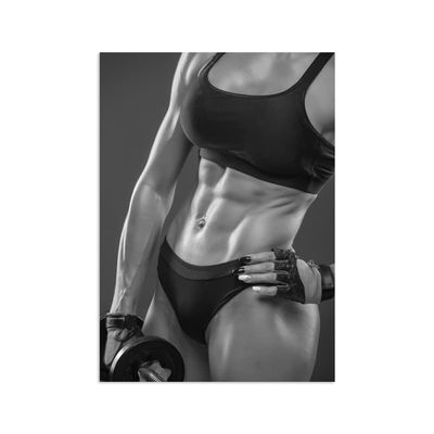 REYTOL Gym Motivational Posters Sexy Woman Dumbbell Workout Black and White Canvas Wall Art Gym Strong Muscle Girl Wall Picture Inspirational DecorNo Frame