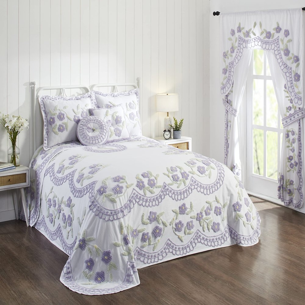Better Trends Bloomfield Collection is Super Soft and Light Weight in Floral Design 100% Cotton Tufted Unique Luxurious Machine Washable Tumble Dry, Full/Double Bedspread, Lavender
