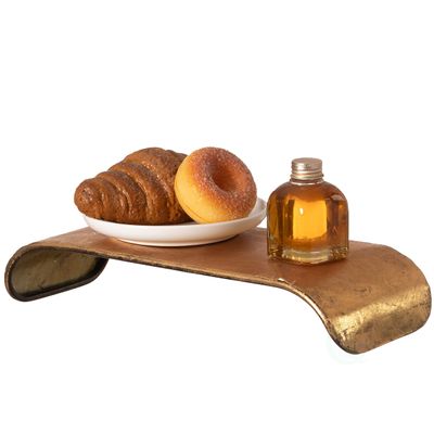 Decorative Metal Gold Stand Rectangular Shape Rustic Tray and PC Monitor Stand, Small