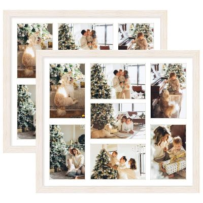 Golden State Art, Set of 2, 13.7x15.7 Distressed White Wood Collage Frame - White Mat - Displays Seven 4x6 Photos - Real Glass, Sawtooth Hanger, Swivel Tabs - Wall Mounting, Landscape, Portrait