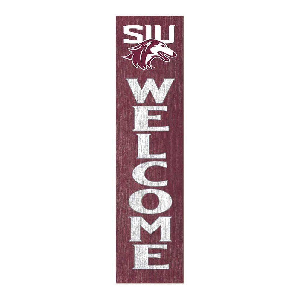 KH Sports Fan Southern Illinois Salukis Welcome Porch Leaner, 11x46 Inches, Salukis Outdoor Welcome Sign; Display Your Team Spirit with This Southern Illinois Salukis Plaque