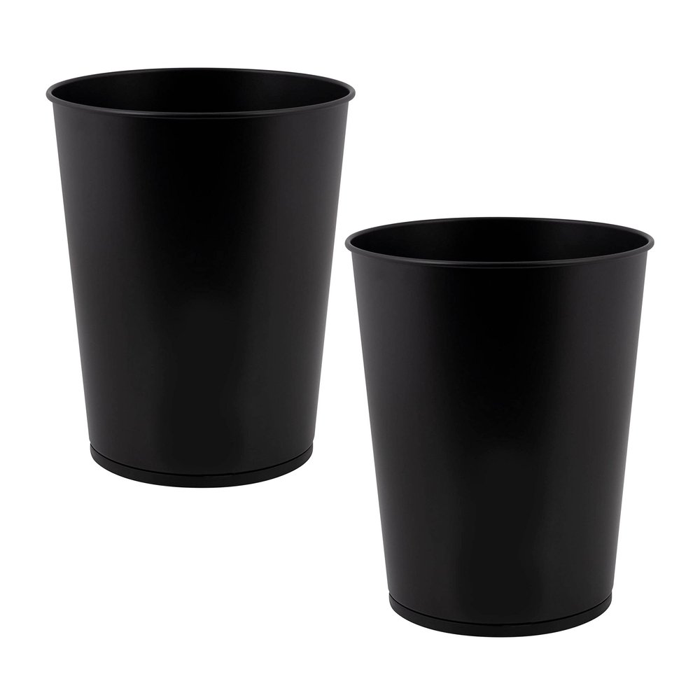 Bath Bliss 5 Liter Small Wastebasket | 2 Pack | Round Open Top | Trash Can | Bathroom | Bedroom | Kitchen | Office | Dorm | Disposal Waste Bin | Garbage | Matte Black