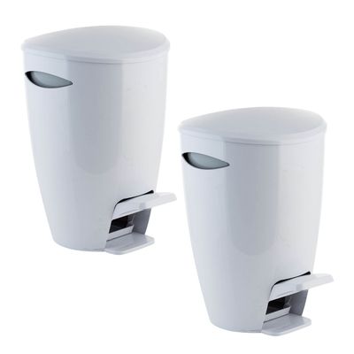 Bath Bliss 5L Contour Step Pedal Waste Bin | Dimensions: 7.9" x 7.9" x 11.8" | Holds 5 Liters | Step Pedal | Contemporary | Small Wastebasket | Great for Bathroom | Offices | Dorms | White