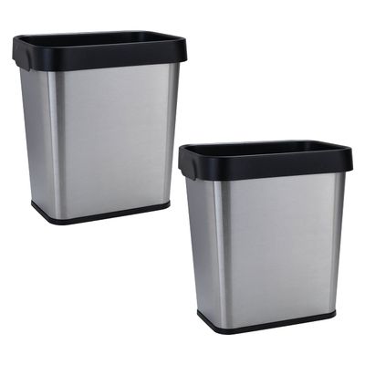 Bath Bliss 2 Pack 8L Stainless Steel Waste Bin | Dimensions: 9.84" x 6.69" x 10.63" | 8 Liter | Sliver | Space Saver | Open Top | Home Dcor