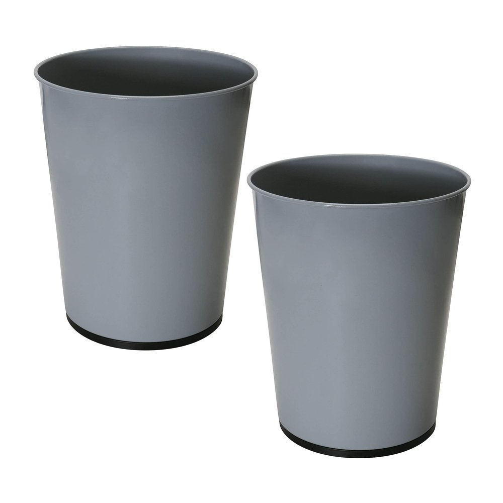 Bath Bliss 5 Liter Small Wastebasket | 2 Pack | Round Open Top | Trash Can | Bathroom | Bedroom | Kitchen | Office | Dorm | Disposal Waste Bin | Garbage | Grey