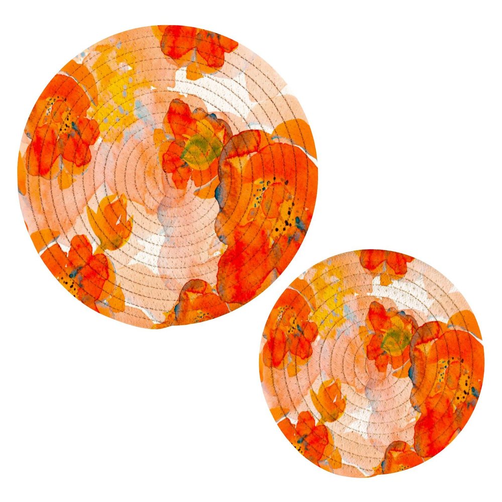 ALAZA Corn Poppy Orange Flower Trivets for Hot Dishes 2 Pcs,Hot Pad for Kitchen,Trivets for Hot Pots and Pans,Large Coasters Cotton Mat Cooking Potholder Set
