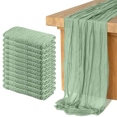 12 Pack Cheesecloth Table Runner, Runner Gauze Boho Wedding Decor Romantic Table Runner for Wedding Birthday Party(35" x 118") (Sage Green)